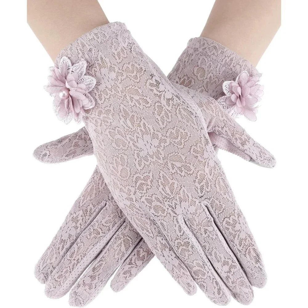 Women's Cameo Fingerless Floral Short Lace Gloves Party Tea Halloween Wedding